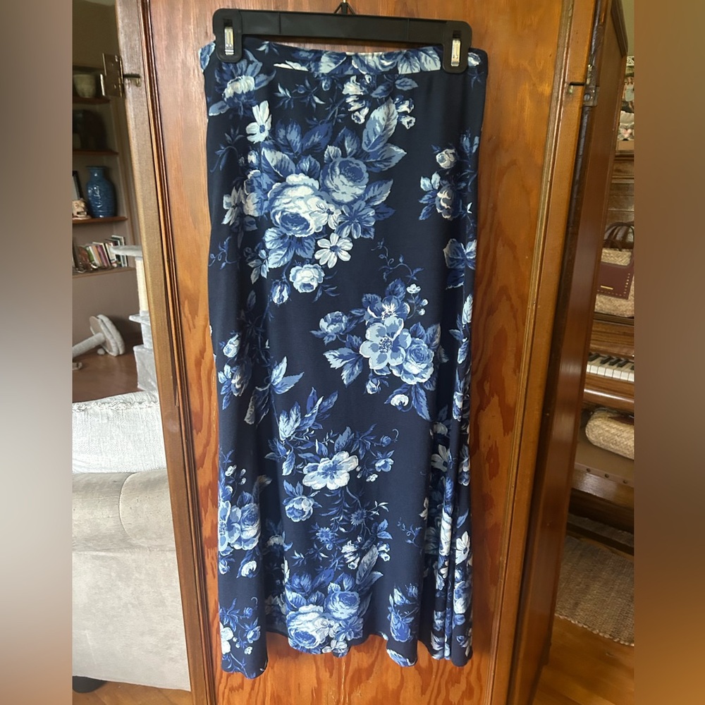 Reformation Navy Blue Floral A-Line Skirt